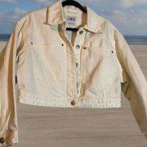Zara White Denim Short Jean Jacket Size Small